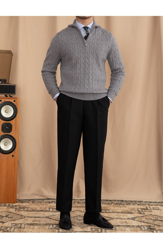 OXFORD CABLE ZIP — Cable-Knit Half-Zip Pullover Sweater