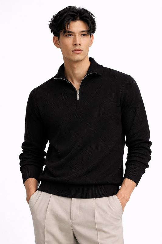 CANNES JACQUARD ZIP — Textured Quarter-Zip Polo Pullover