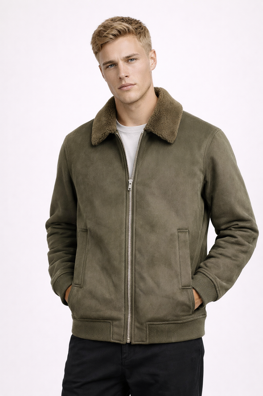 Suede-Texture Winter Bomber