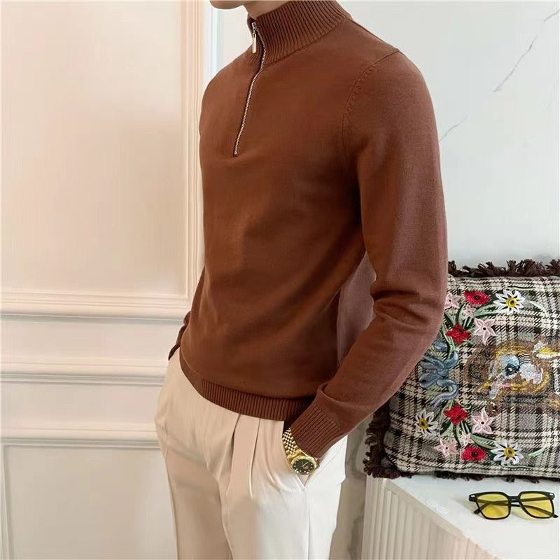 ZURICH HALF-ZIP — Ribbed Knit Quarter-Zip Sweater with Stand Collar
