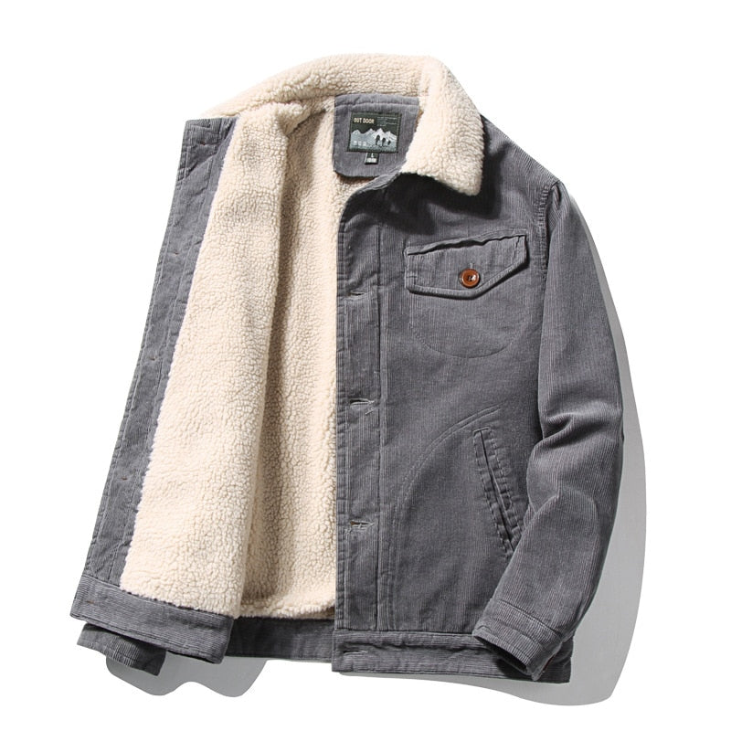 DENVER TRUCKER — Sherpa-Lined Corduroy Jacket with Quilted Shoulders