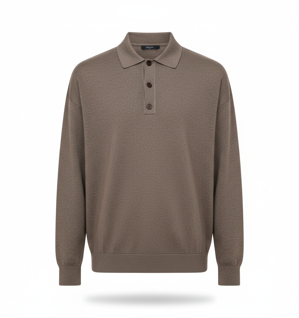 VIENNA POLO — Long Sleeve Knit Polo with Button Placket