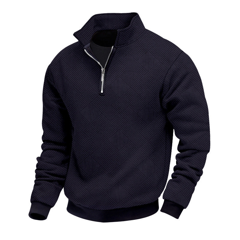 CANNES JACQUARD ZIP — Textured Quarter-Zip Polo Pullover