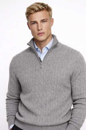 OXFORD CABLE ZIP — Cable-Knit Half-Zip Pullover Sweater