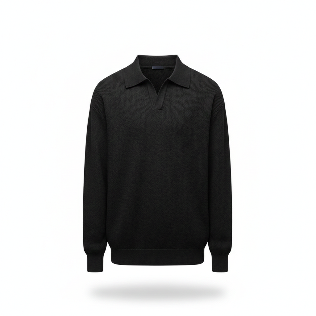 ROME POLO KNIT — Textured V-Neck Pullover with Polo Collar