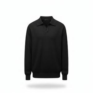 ROME POLO KNIT — Textured V-Neck Pullover with Polo Collar