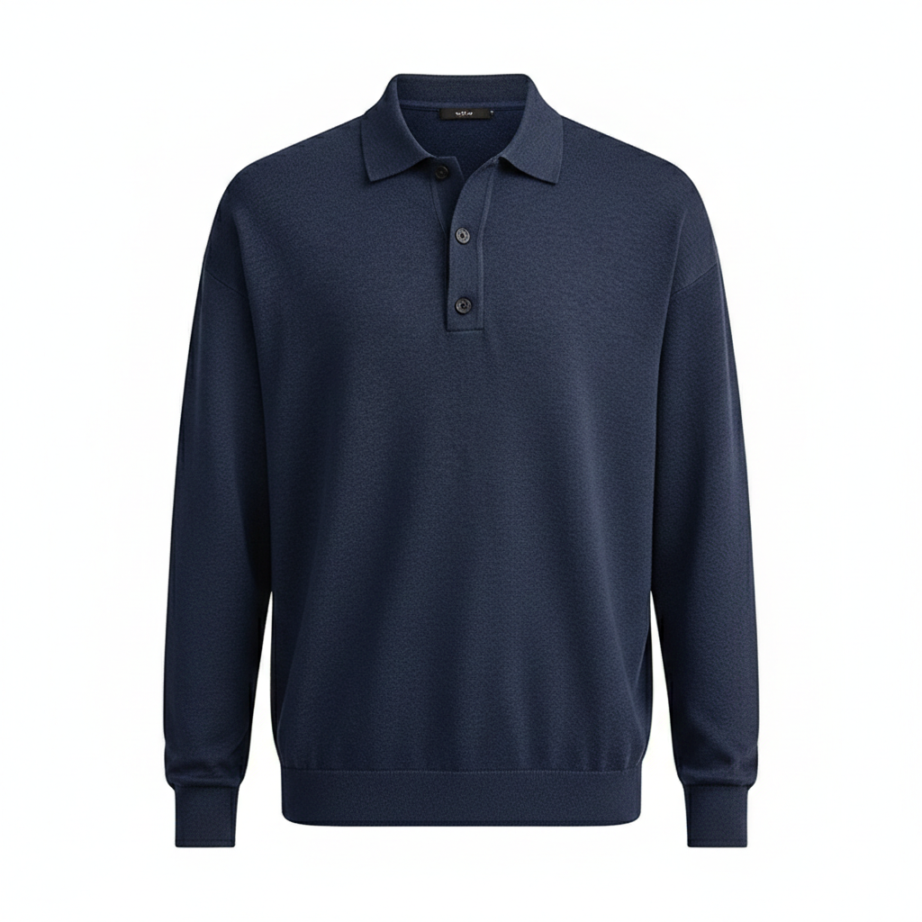 VIENNA POLO — Long Sleeve Knit Polo with Button Placket