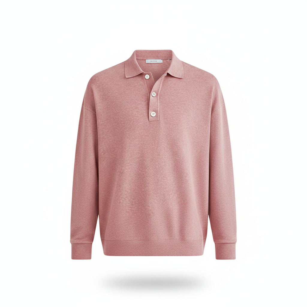 VIENNA POLO — Long Sleeve Knit Polo with Button Placket