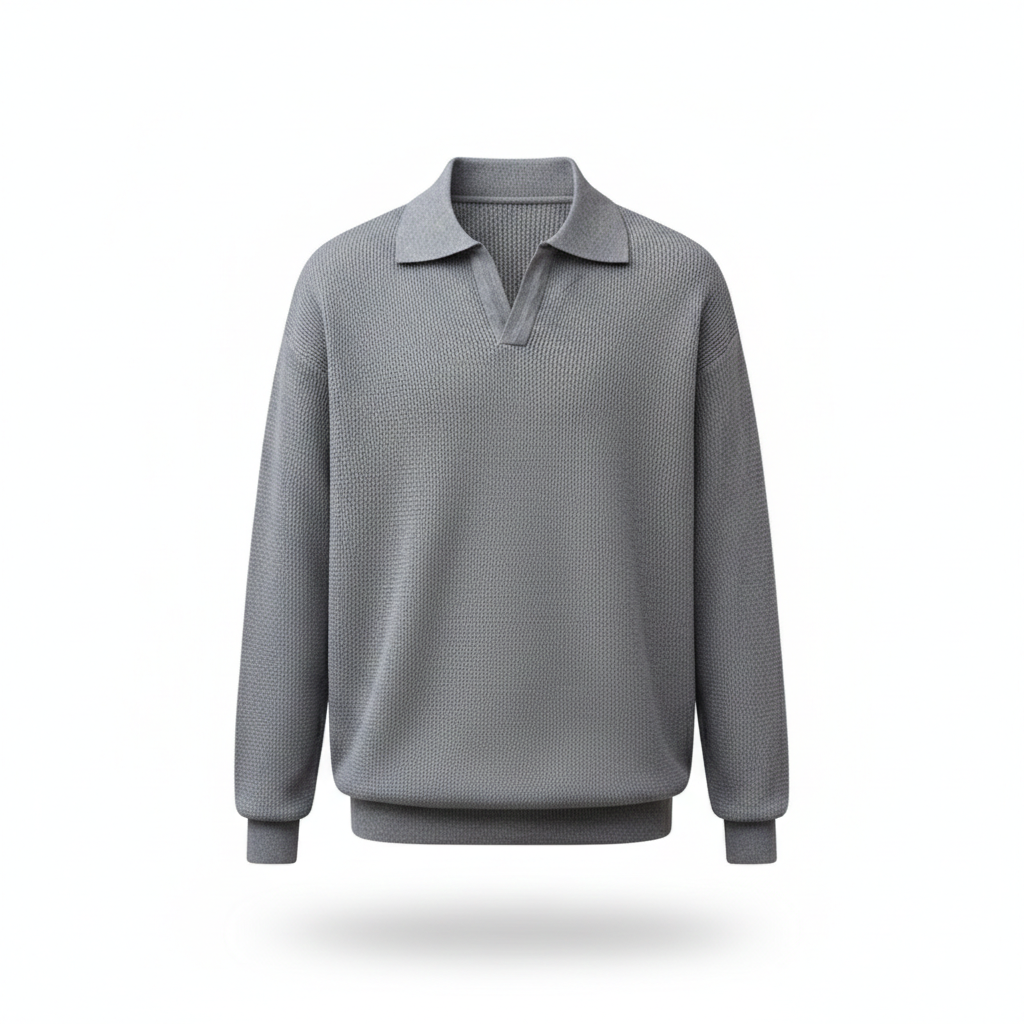 ROME POLO KNIT — Textured V-Neck Pullover with Polo Collar