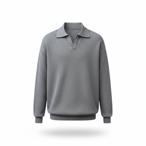 ROME POLO KNIT — Textured V-Neck Pullover with Polo Collar