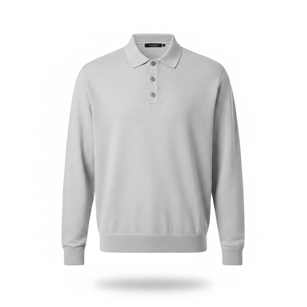 VIENNA POLO — Long Sleeve Knit Polo with Button Placket