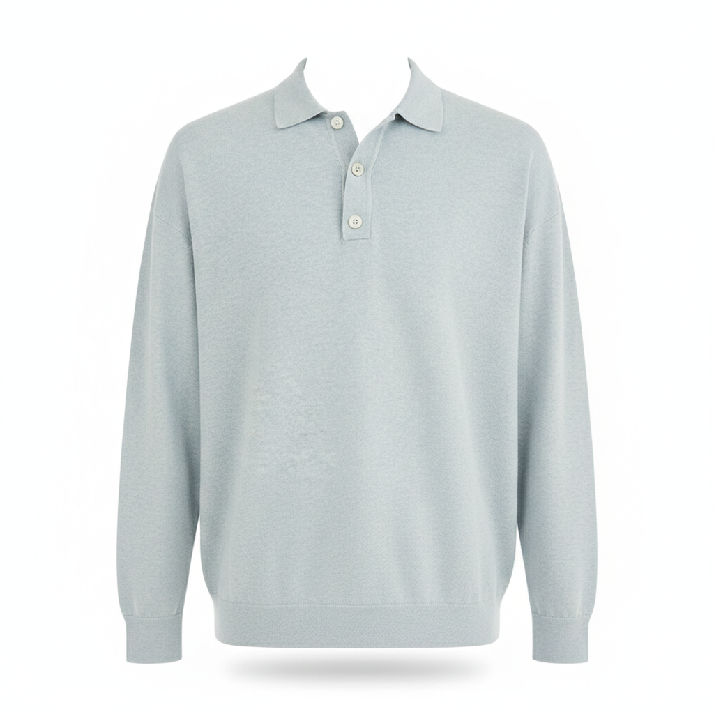 VIENNA POLO — Long Sleeve Knit Polo with Button Placket