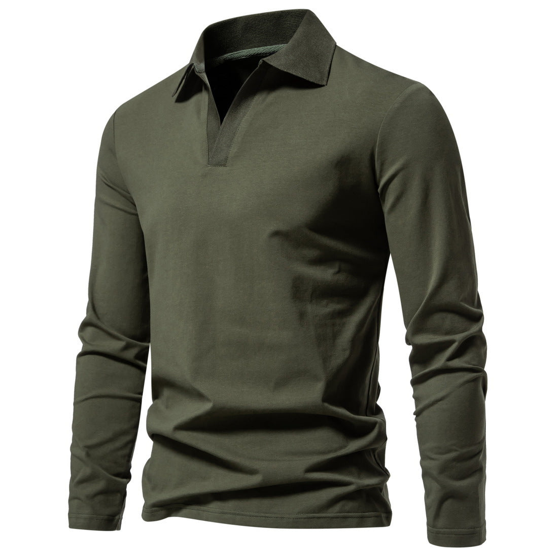 Long-Sleeve Open Collar Polo T-Shirt