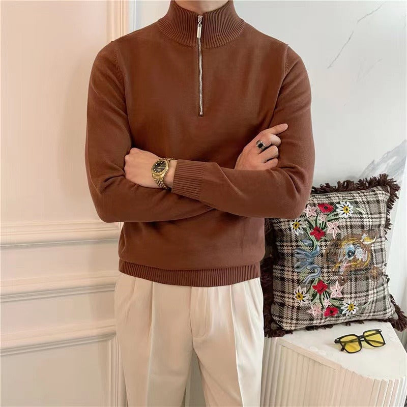 ZURICH HALF-ZIP — Ribbed Knit Quarter-Zip Sweater with Stand Collar
