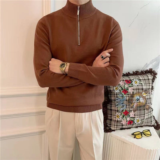 ZURICH HALF-ZIP — Ribbed Knit Quarter-Zip Sweater with Stand Collar