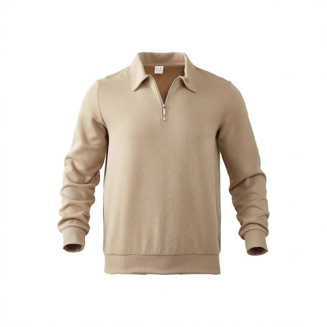CANNES JACQUARD ZIP — Textured Quarter-Zip Polo Pullover