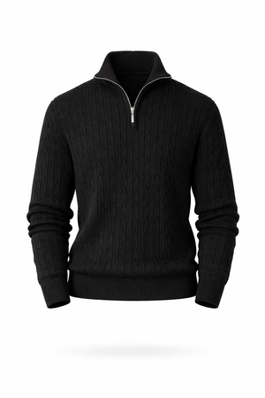 OXFORD CABLE ZIP — Cable-Knit Half-Zip Pullover Sweater