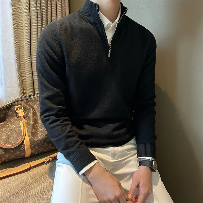 ZURICH HALF-ZIP — Ribbed Knit Quarter-Zip Sweater with Stand Collar