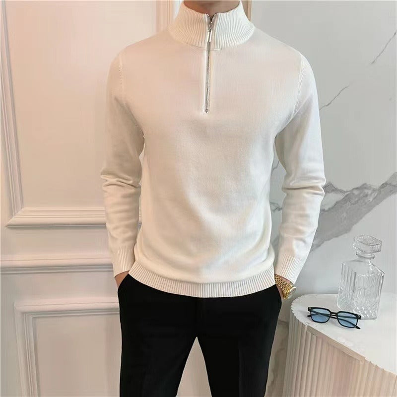 ZURICH HALF-ZIP — Ribbed Knit Quarter-Zip Sweater with Stand Collar