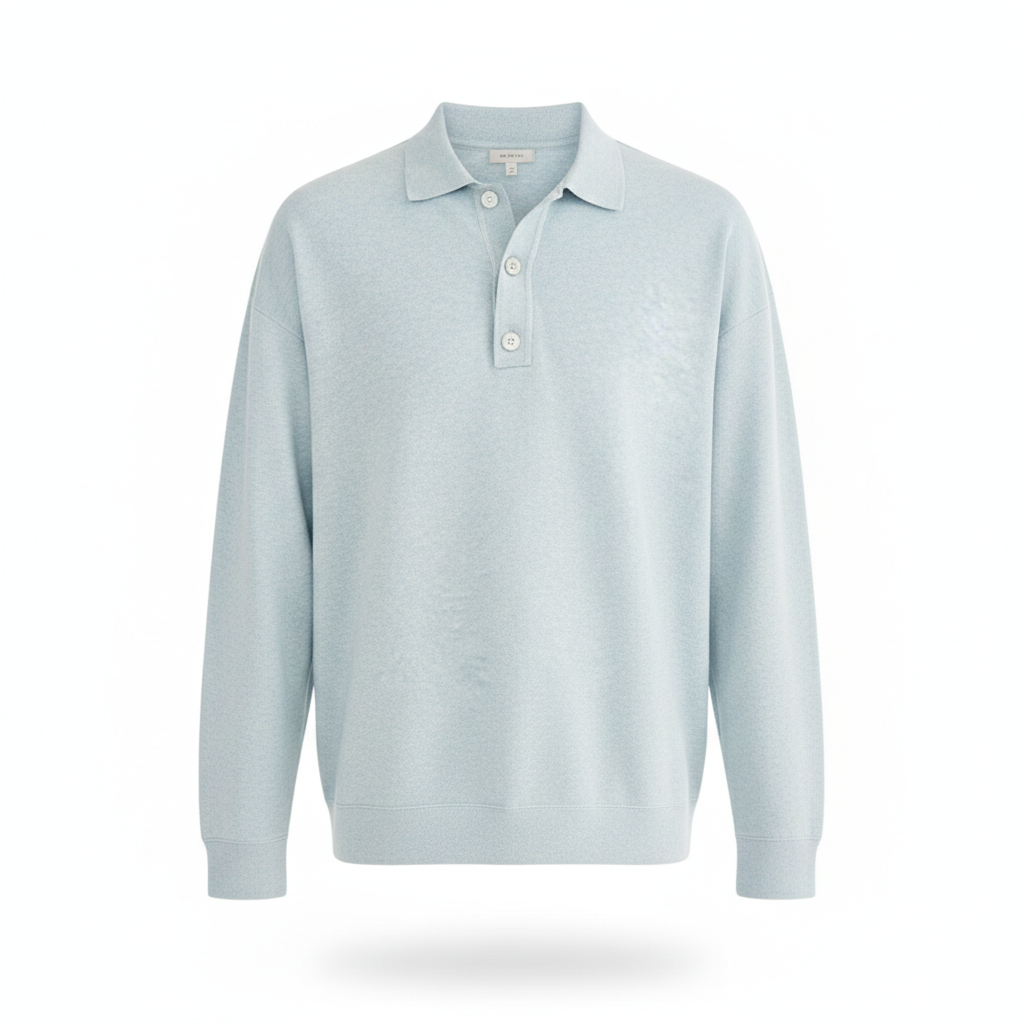 VIENNA POLO — Long Sleeve Knit Polo with Button Placket