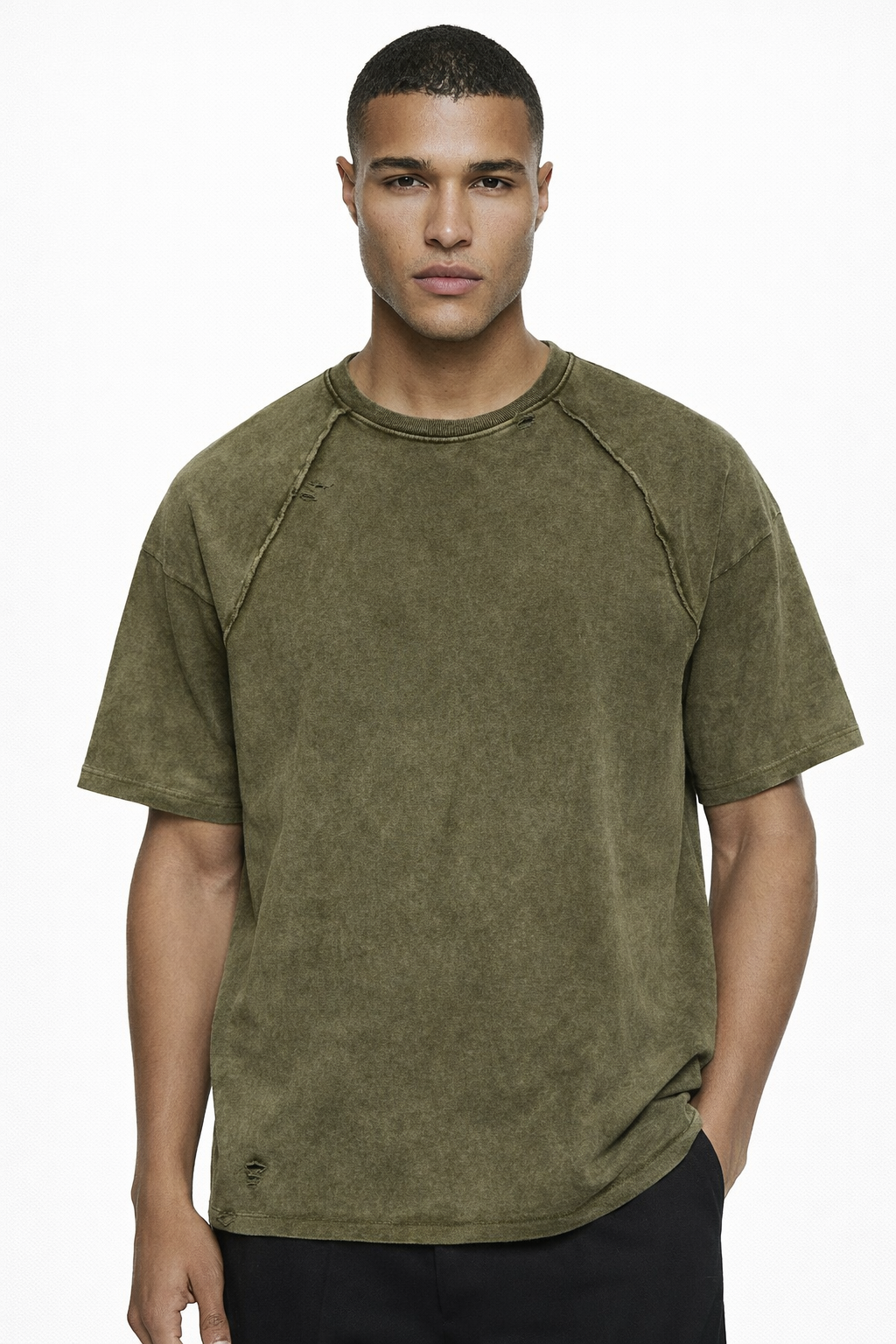 MEMPHIS WASHED TEE — Oversized Washed Terry Short Sleeve with Raw Edge