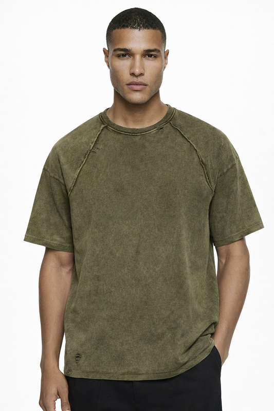MEMPHIS WASHED TEE — Oversized Washed Terry Short Sleeve with Raw Edge