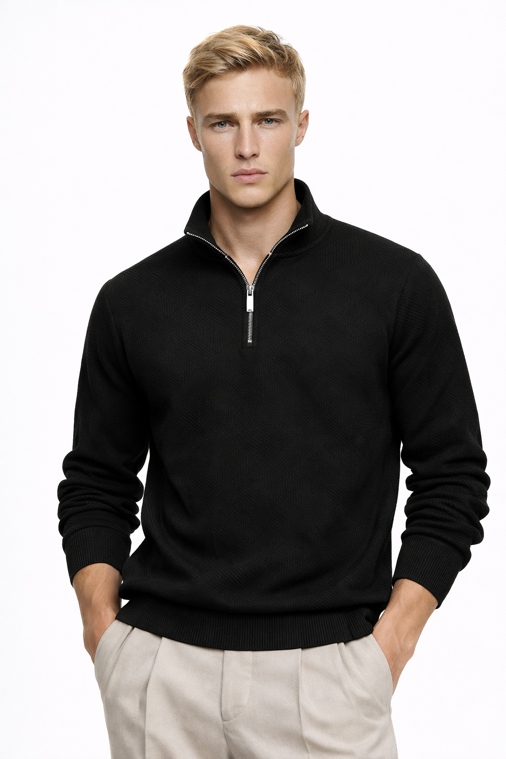MONACO POLO KNIT — Textured Quarter-Zip Polo Sweatshirt