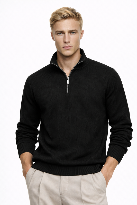 MONACO POLO KNIT — Textured Quarter-Zip Polo Sweatshirt