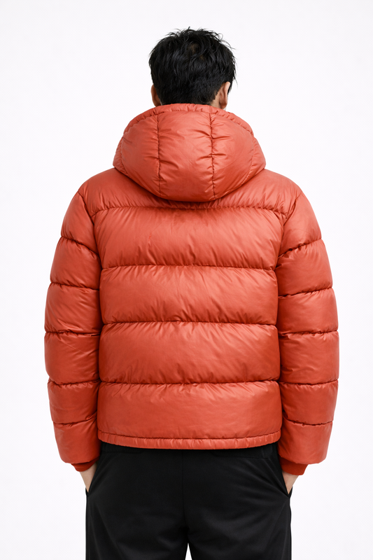 BOSTON PUFFER — Oversized Hooded Down Jacket with Snap Details