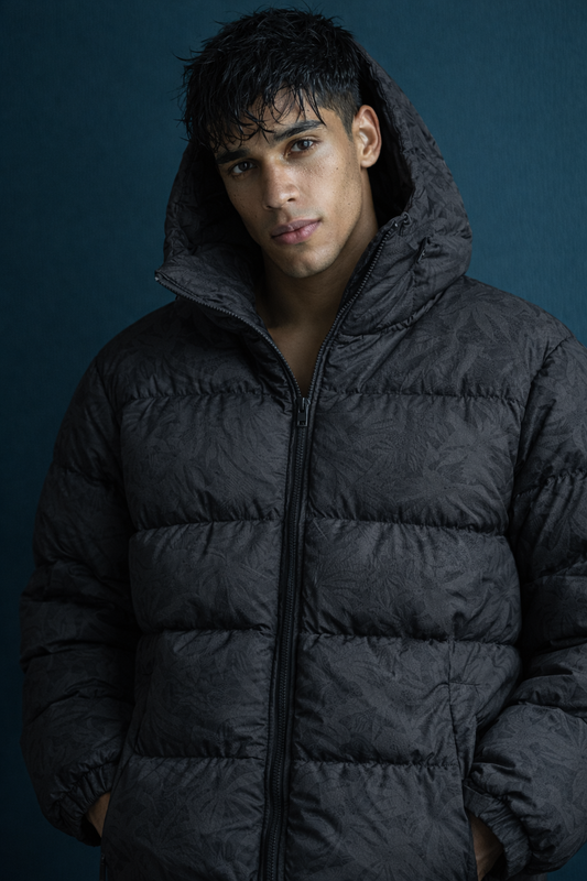 ZURICH BOMBER — Oversized Hooded Puffer with Botanical Print