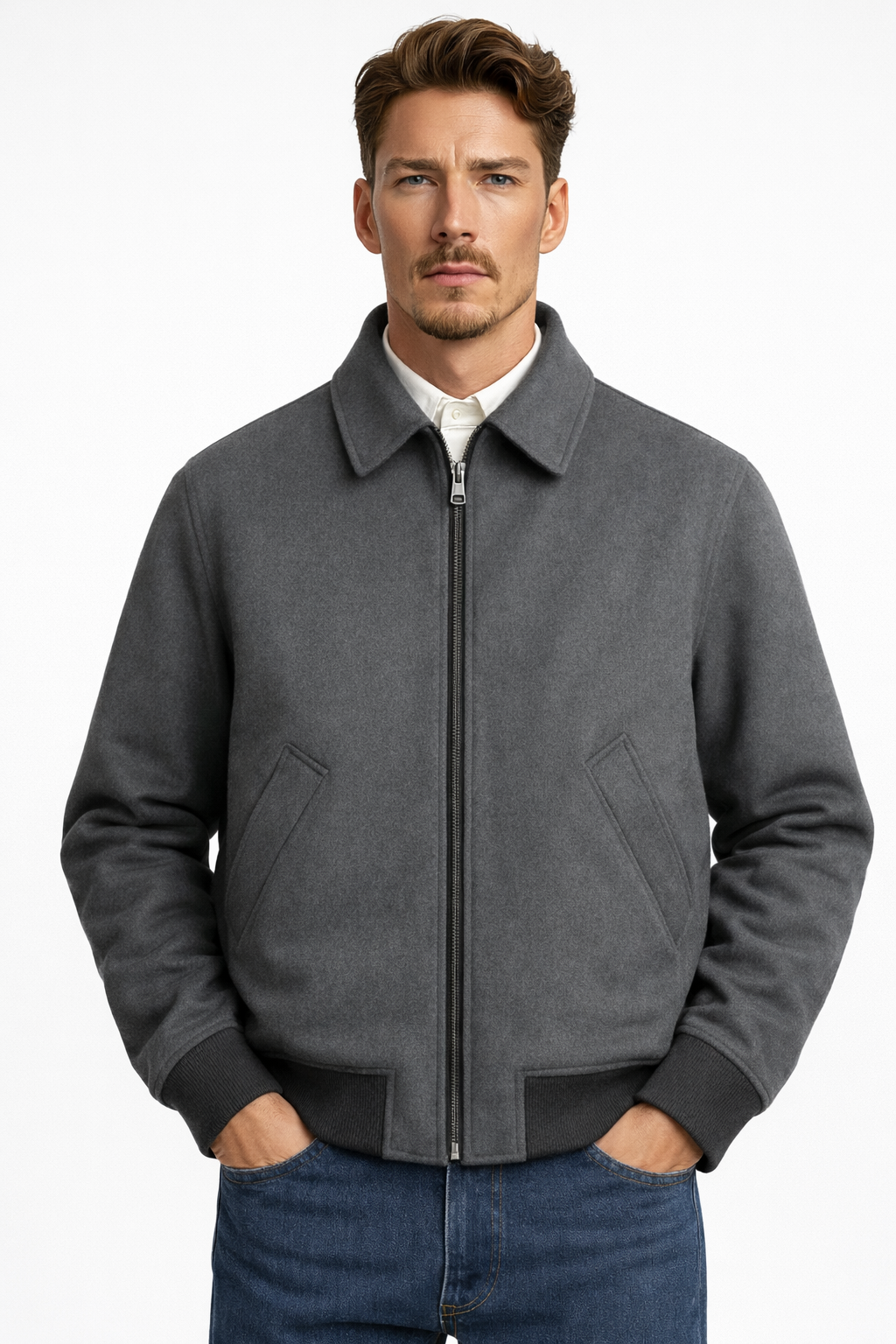 DUBLIN HARRINGTON — Wool-Blend Bomber with Polo Collar