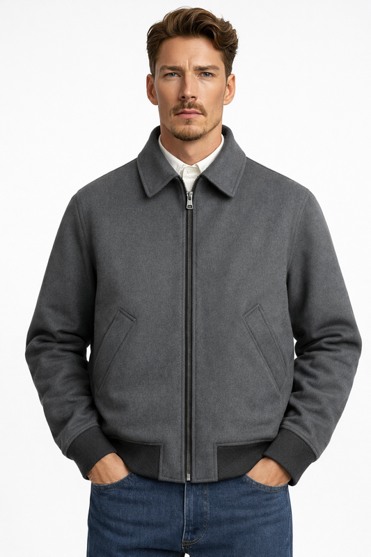 DUBLIN HARRINGTON — Wool-Blend Bomber with Polo Collar