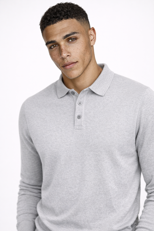VIENNA POLO — Long Sleeve Knit Polo with Button Placket