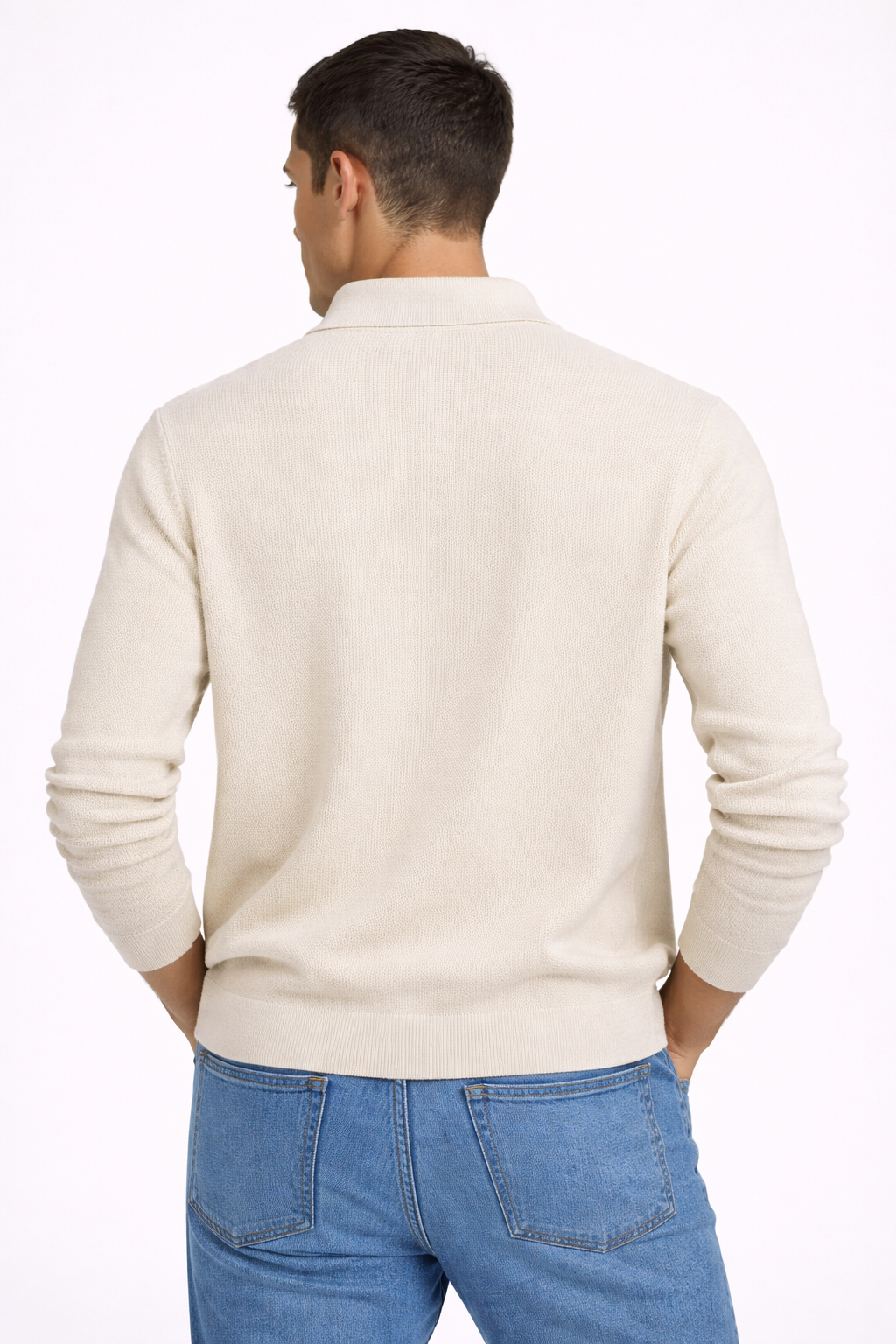ROME POLO KNIT — Textured V-Neck Pullover with Polo Collar