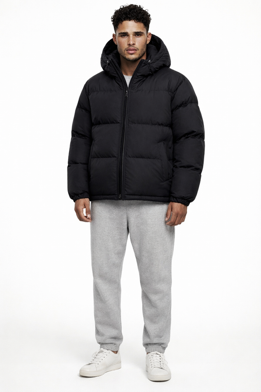 REYKJAVIK PUFFER — Oversized Hooded Down Jacket with Ribbed Cuffs