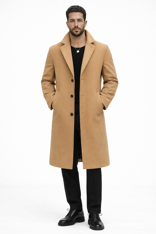 LONDON TRENCH — Single-Breasted Wool-Blend Coat with Notch Lapels