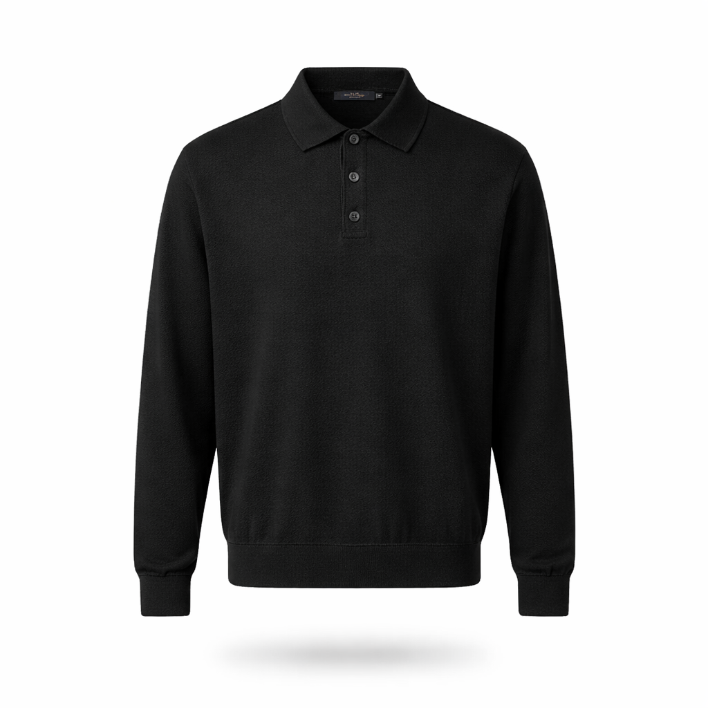 VIENNA POLO — Long Sleeve Knit Polo with Button Placket