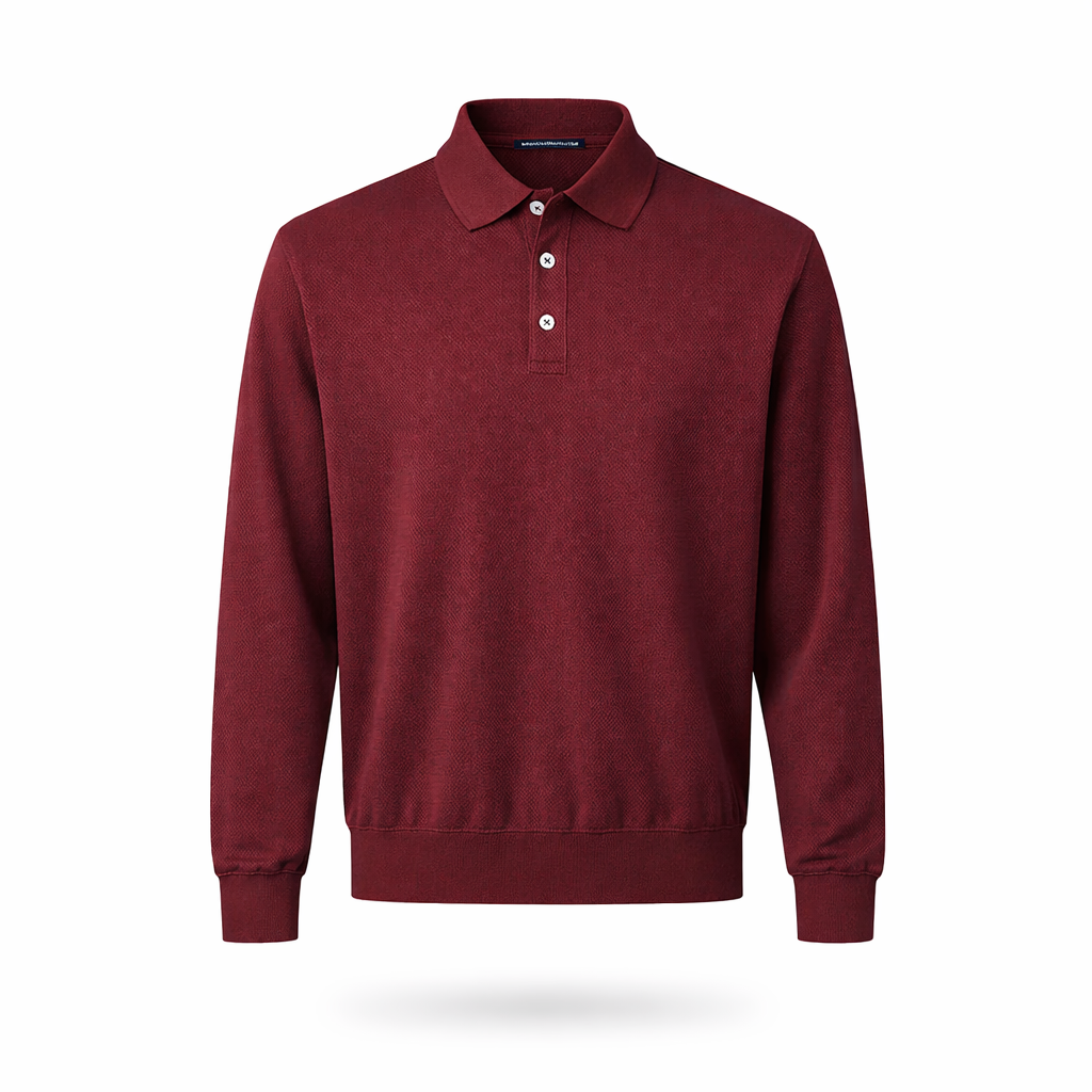 VIENNA POLO — Long Sleeve Knit Polo with Button Placket
