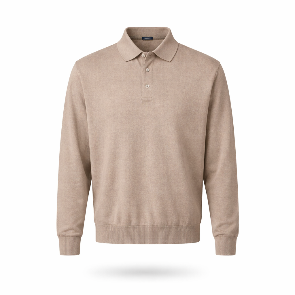VIENNA POLO — Long Sleeve Knit Polo with Button Placket