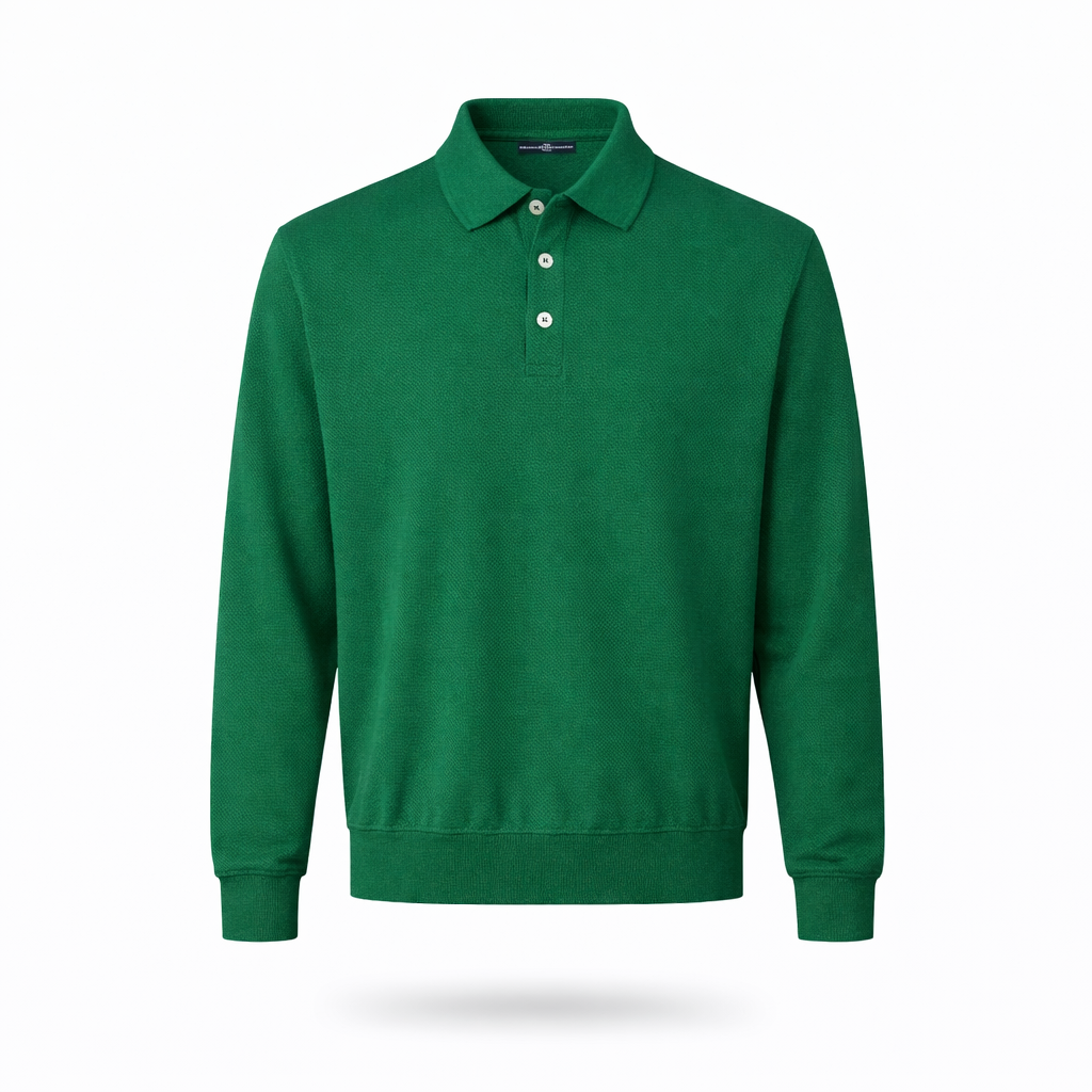 VIENNA POLO — Long Sleeve Knit Polo with Button Placket