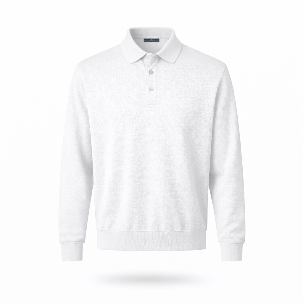 VIENNA POLO — Long Sleeve Knit Polo with Button Placket