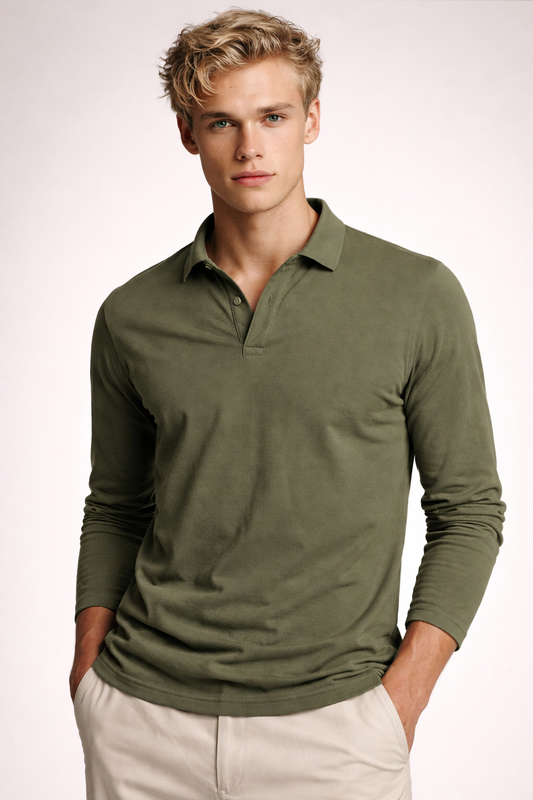 Long-Sleeve Open Collar Polo T-Shirt