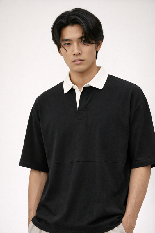 Oversized Contrast Collar Polo Shirt