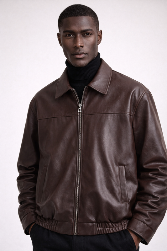 Matteo Faux Leather Bomber Jacket