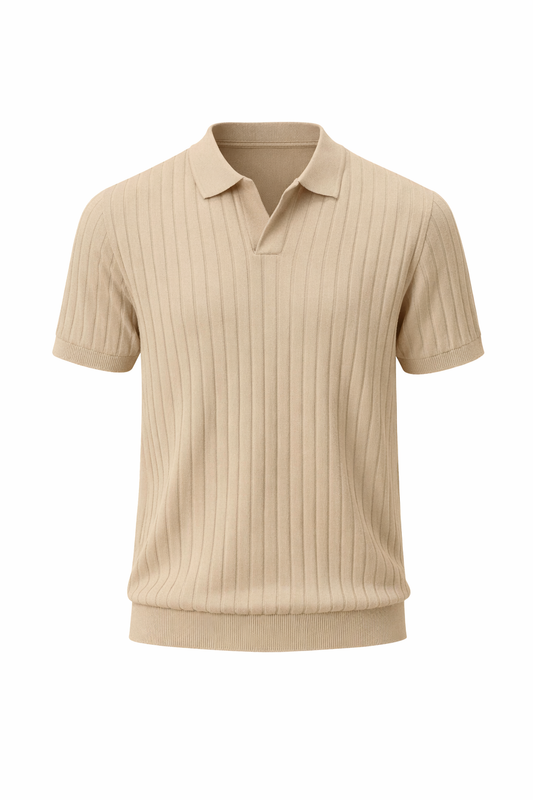 Ribbed Knit Polo Top