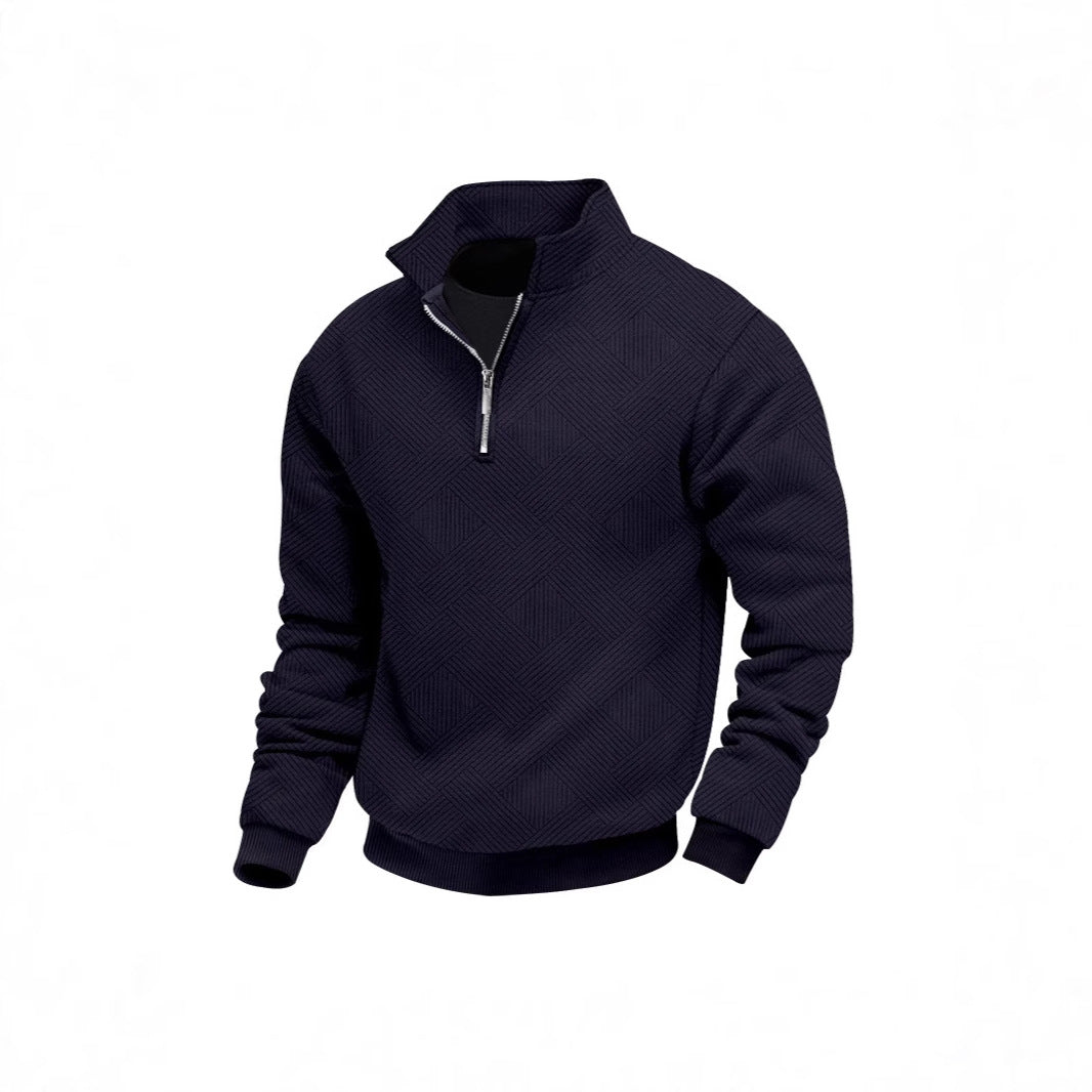 CANNES JACQUARD ZIP — Textured Quarter-Zip Polo Pullover