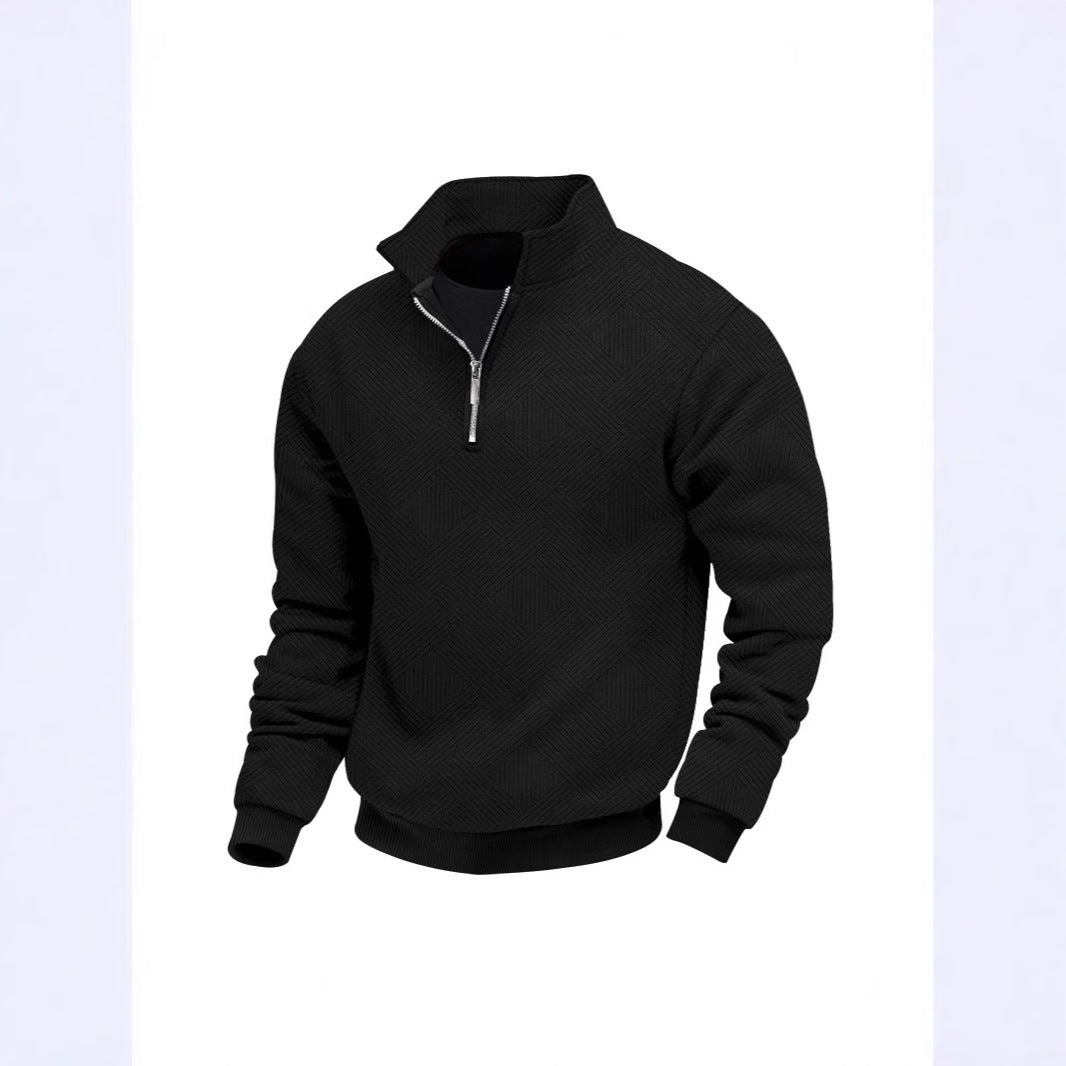 CANNES JACQUARD ZIP — Textured Quarter-Zip Polo Pullover