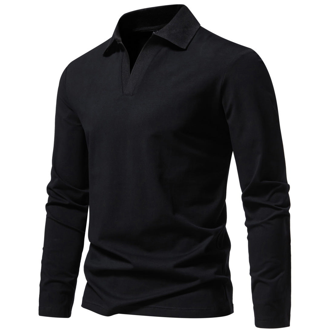 Long-Sleeve Open Collar Polo T-Shirt