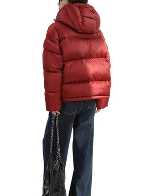 BOSTON PUFFER — Oversized Hooded Down Jacket with Snap Details