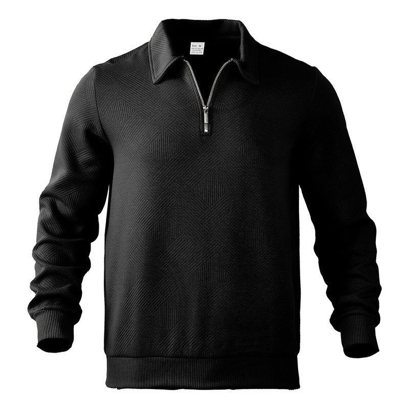 CANNES JACQUARD ZIP — Textured Quarter-Zip Polo Pullover
